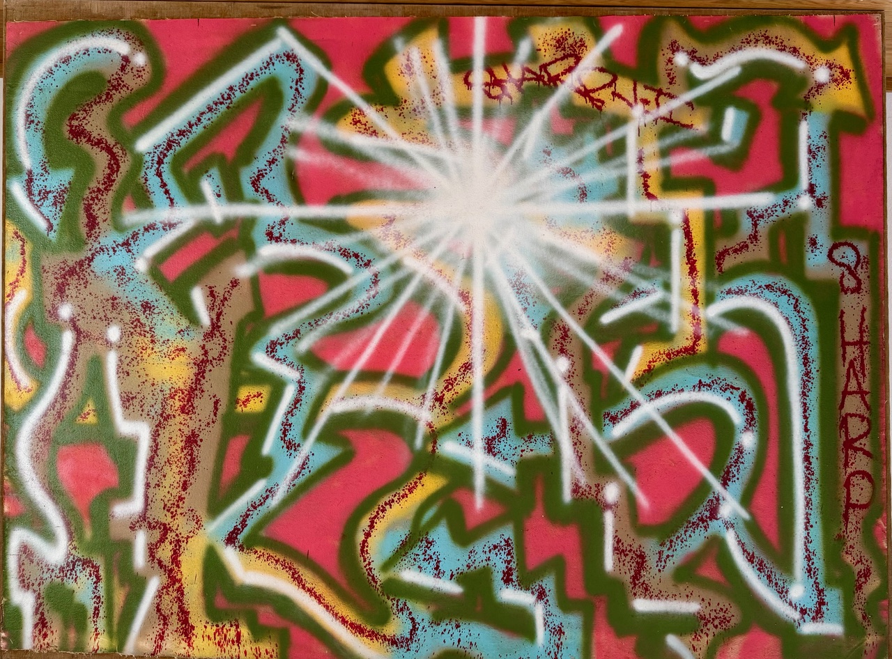 SHARP, 1984, spray su tela, cm158x213