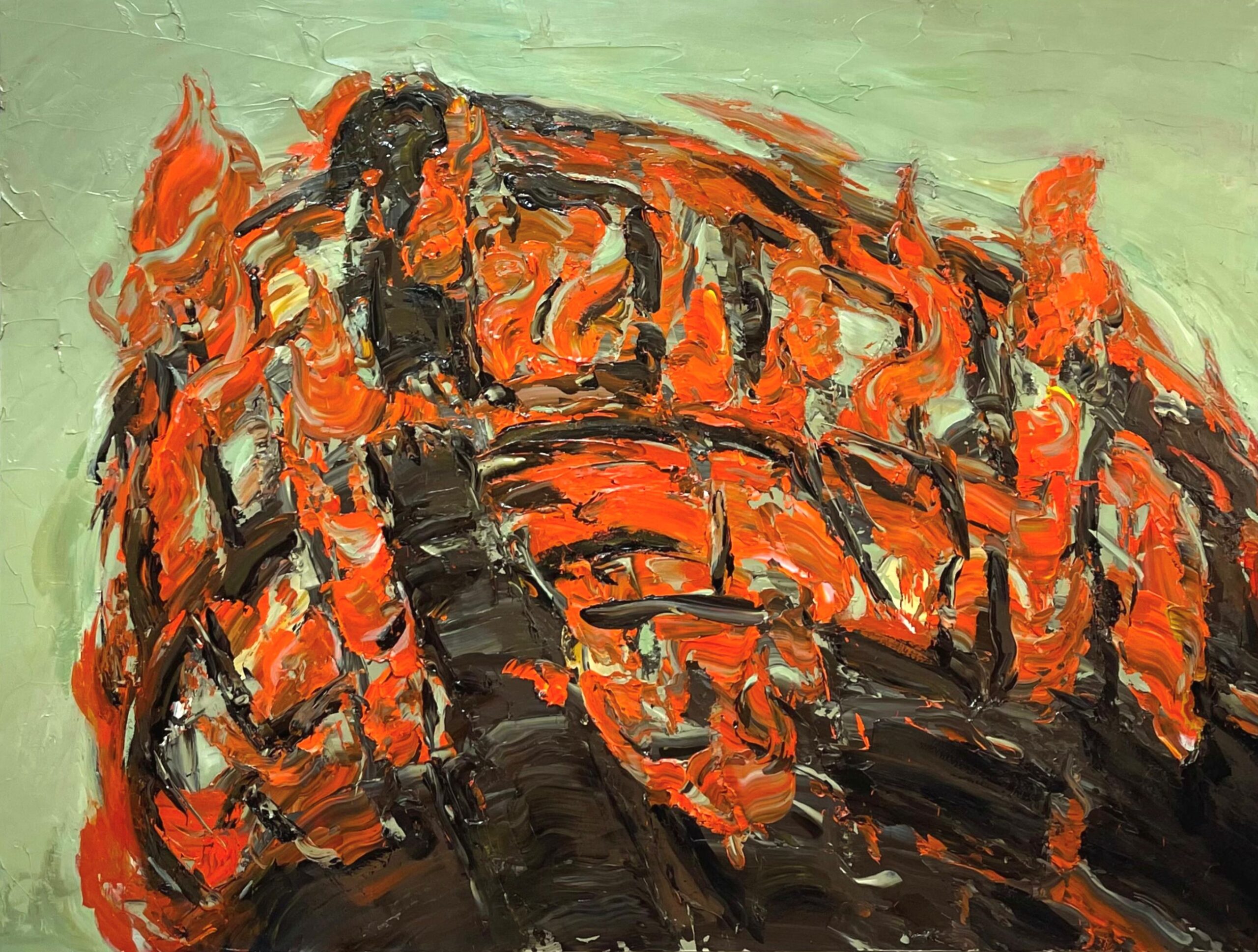 Abd Kasha, The way back is closed (I) , 2025, acrylique sur toile, 150 x 201 cm. Courtesy de Kalim Bechara Art Gallery, (Beyrouth, Liban)